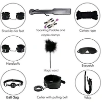  10 PCs Fetish Bondage Restraints Kit - Couple, Black, Leather