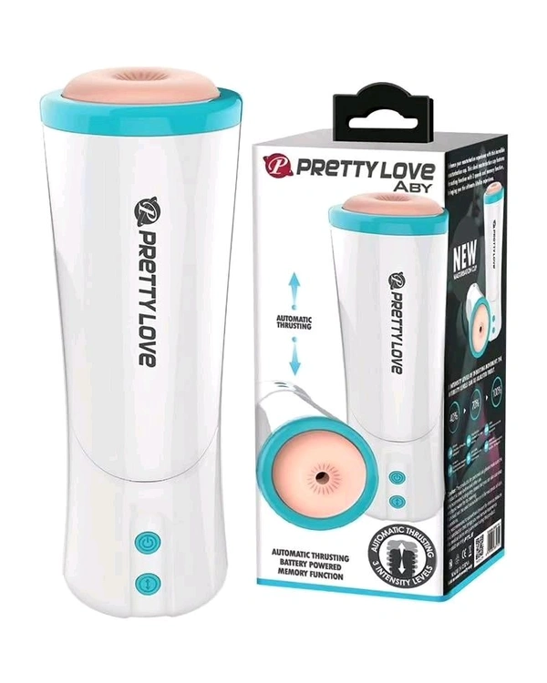 Pretty Love Aby Anus -Fully Automatic Thrusting Realistic Vagina Masturbator for lifelike experience - ABS+ Silicone, White, Men