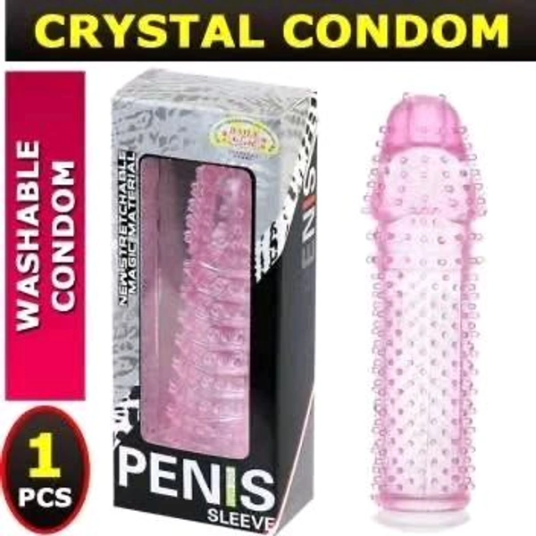 Reusable/Washable Crystal Condom For Men - Silicone, 7 Inch, Bone
