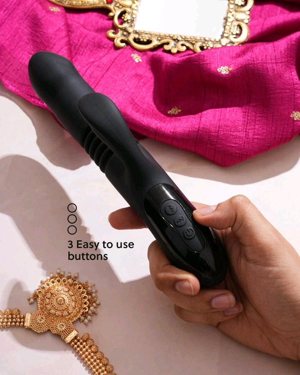 Sangya Premium vibrating thruster with heating options - Black, Silicone, 8 Inch