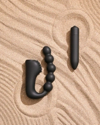 Beaded Silicone sleeve with a Bullet Massager - Silicone and ABS plastic, Black, 4 Inch