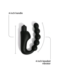 Beaded Silicone sleeve with a Bullet Massager - Silicone and ABS plastic, Black, 4 Inch