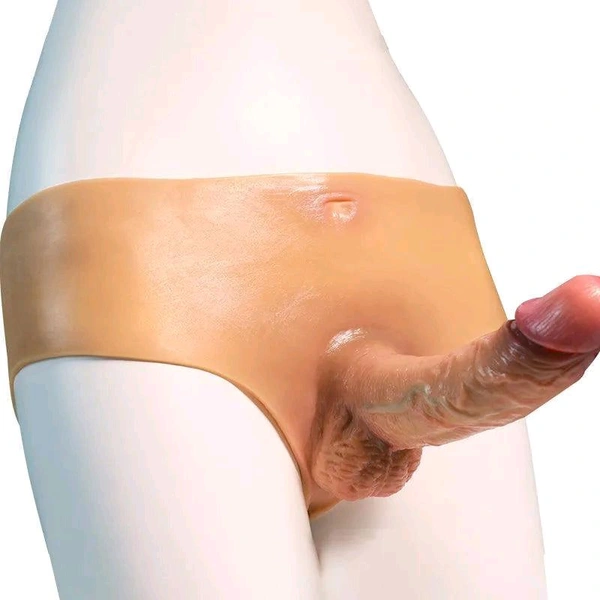 Wearable Silicone Lesbian Strapon Dildo - Silicone, Tan, 6 Inch