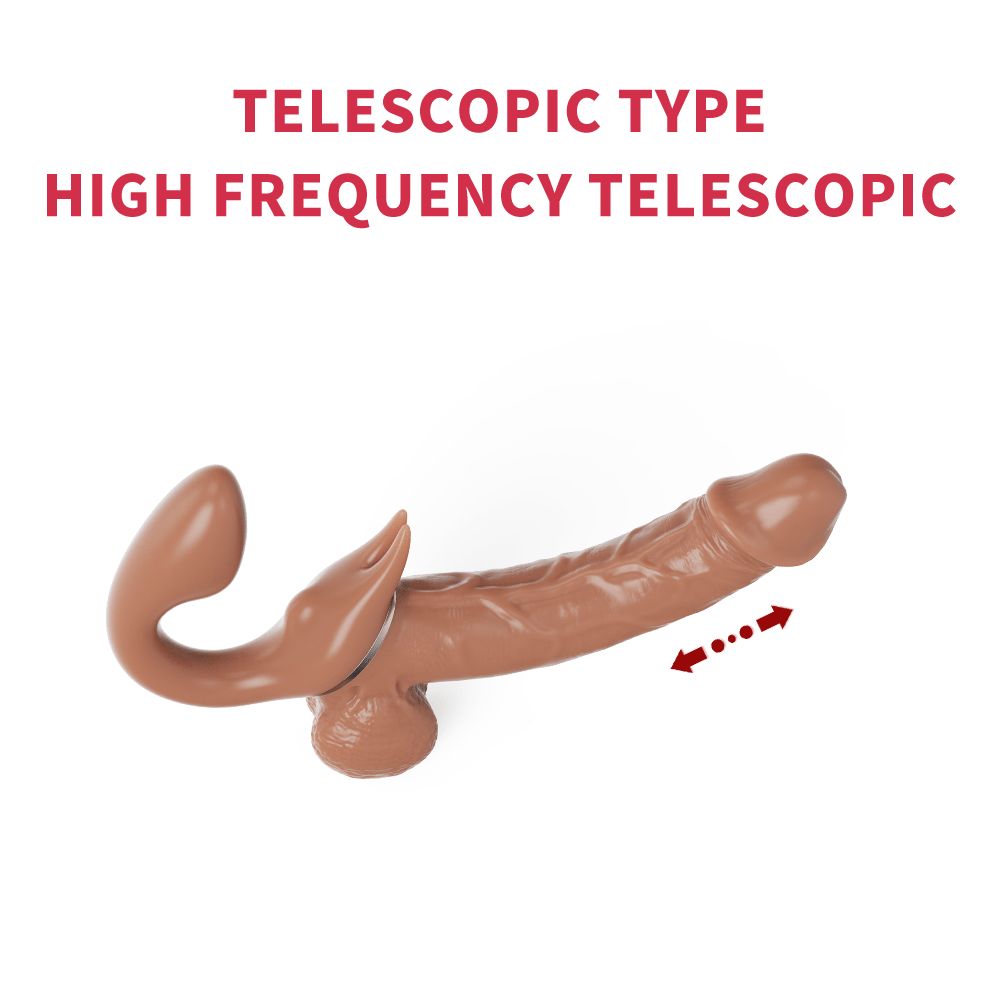 Remote Strapless Strap On Dildo Vibrator - Brown, Silicone, 6.1 Inch