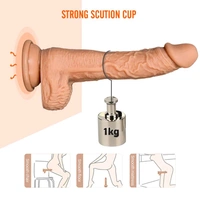 Thrusting Swing Suction Cup Dildo Vibrator - Tan, Soft Silicone, 10 Inch