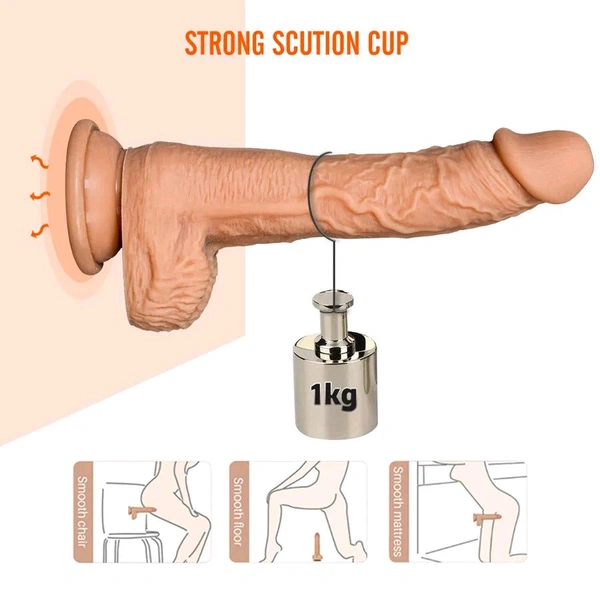 Thrusting Swing Suction Cup Dildo Vibrator - Tan, Soft Silicone, 10 Inch