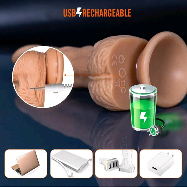 Thrusting Swing Suction Cup Dildo Vibrator - Tan, Soft Silicone, 10 Inch