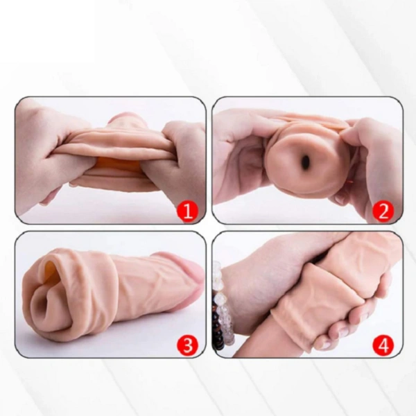 Wearable Smooth Silicon Penis Sleeve - Men, Soft Silicone, Tan