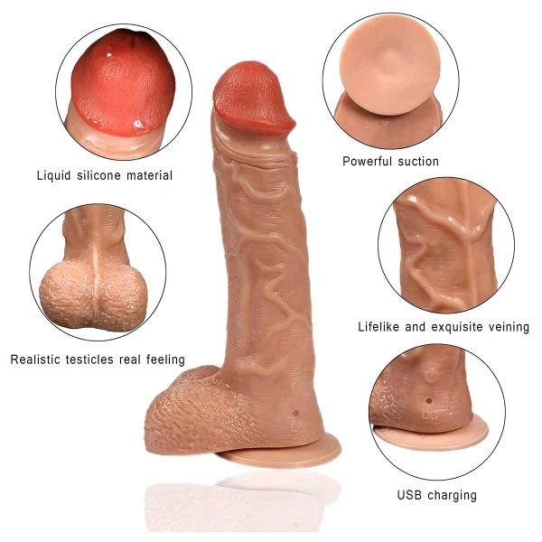 New Arrivals  360 Rotating Remote Control Wireless Realistic Dildo - Tan, Soft High Grade Silicone, 7 Inches