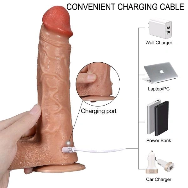New Arrivals  360 Rotating Remote Control Wireless Realistic Dildo - Tan, Soft High Grade Silicone, 7 Inches