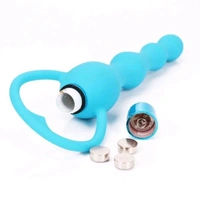 Multi Beads Silicone Butt Plug Vibrator - premium silicone, Cornflower Blue