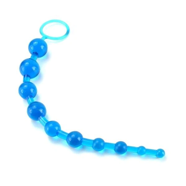 Flexible 10 Jelly Anal Beads - Silicone, 5.8 Inches, Blue