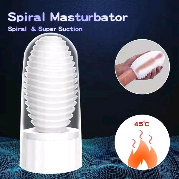 Realistic Textured Cup with Heating Rod Pocket Pussy Masturbator - White, Abs+ Silicone, 4.8 Inches