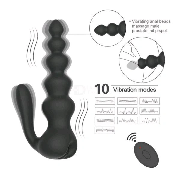 Remote Control Prostate Massager Clitoris Anus Vibrator - Black, Silicone, 5.4 Inches