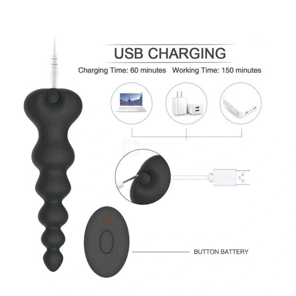 Remote Control Prostate Massager Clitoris Anus Vibrator - Black, Silicone, 5.4 Inches