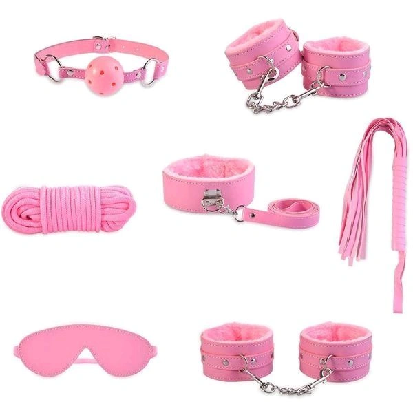 Bondage Kit for Couples  - Pink Lace, Leather+ Cotton+ Stainless Steel