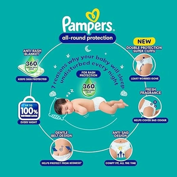 Pampers All round Protection Pants, Medium size baby diapers (MD) 22 Count, Anti Rash diapers, Lotion with Aloe Vera