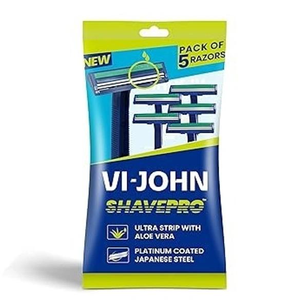 VI-JOHN Shavepro Twin Blade Shaving Razors With Lubricating Aloe Vera Strip(CONTAIN 5 PCS) FOR MEN