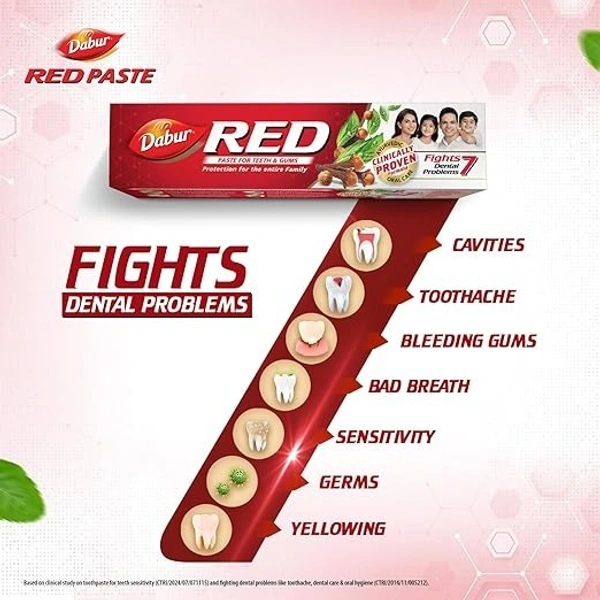 Dabur Red Toothpaste | World's No.1 Ayurvedic Paste | Provides Germ Protection, Cavity Protection, Plaque Removal | Prevents Gum Bleeding, Yellow Teeth, Toothache, Bad Breath