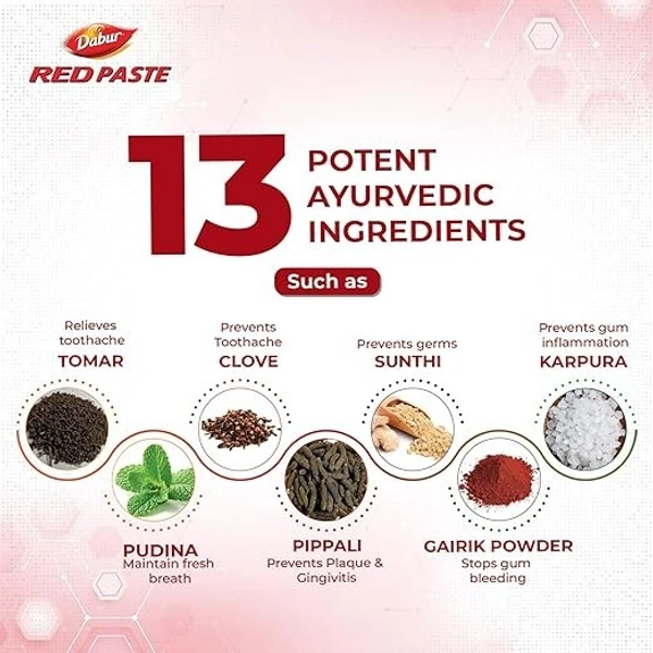 Dabur Red Toothpaste | World's No.1 Ayurvedic Paste | Provides Germ Protection, Cavity Protection, Plaque Removal | Prevents Gum Bleeding, Yellow Teeth, Toothache, Bad Breath