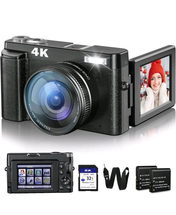Telsa  
Brand: Fulealfly
4.2
4.2 out of 5 stars
(379)
Fulealfly 4K Digital Camera For Photography And Video, 48Mp Vlogging Camera With Sd Card Autofocus Anti-Shake, 3'' 180° Flip Screen Digital Camera With Flash 16X Zoom, Compact Camera For Travel-Gb 128