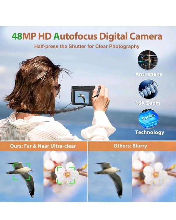 Telsa  
Brand: Fulealfly
4.2
4.2 out of 5 stars
(379)
Fulealfly 4K Digital Camera For Photography And Video, 48Mp Vlogging Camera With Sd Card Autofocus Anti-Shake, 3'' 180° Flip Screen Digital Camera With Flash 16X Zoom, Compact Camera For Travel-Gb 128