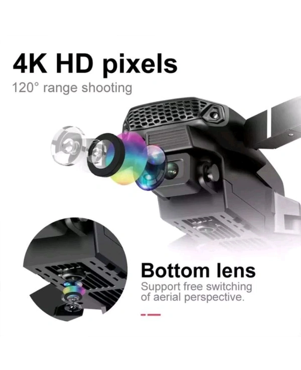 Tesla DRONE 4K HD CAMERA 120 Range Shooting Buttun Lens Supported  - Black