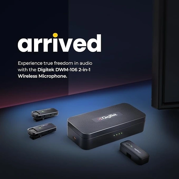 DIGITEK Digitek (DWM-106 2-in-1 Wireless Microphone System with Type C & Lightning Connector and 1000mAh Battery Charging case to Charge Receiver & Transmitter for DSLR Camera, Android & iOS Smartphones