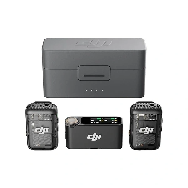DJI MIC 2 (2 TX + 1 RX + Charging Case), All-in-one Wireless Microphone, Intelligent Noise Cancelling, 32-bit Float Internal Recording, 250m (820 ft.) Range, Microphone for iPhone, Android, Camera