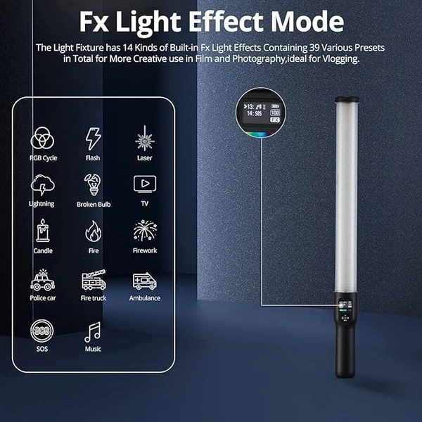 GODOX LC500R RGB LED Light Stick Lighting,2500K-8500K Full Color, 14 Lighting Effects, with Barndoor & Carry Bag (Remote Not Included)
