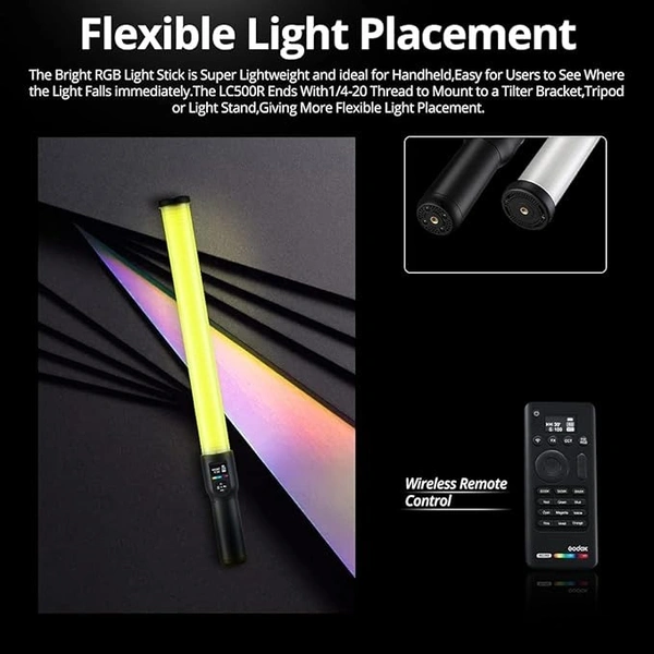 GODOX LC500R RGB LED Light Stick Lighting,2500K-8500K Full Color, 14 Lighting Effects, with Barndoor & Carry Bag (Remote Not Included)