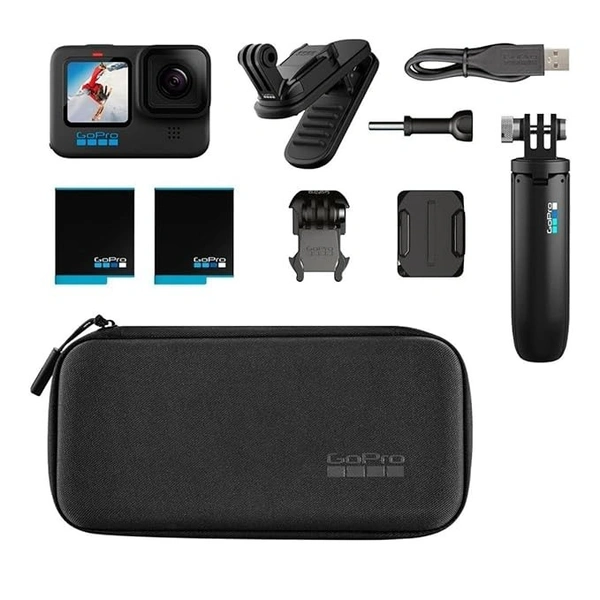 GOPRO GoPro HERO10 Action Camera with Free Swivel Clip, Extra Battery and Tripod Shorty (Black), 1 x Optical Zoom