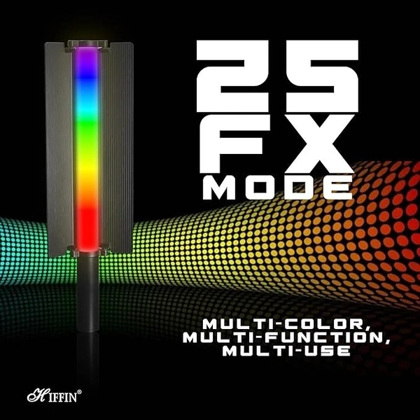 HIFFIN (HF-600 RGB) Portable Light Wand Handheld RGB LED Stick Light for Photography, 2500K-9900K Adjustable, 24 Fx Light Effect, Power 24W, Barndoor, 5200mah in Built Battery