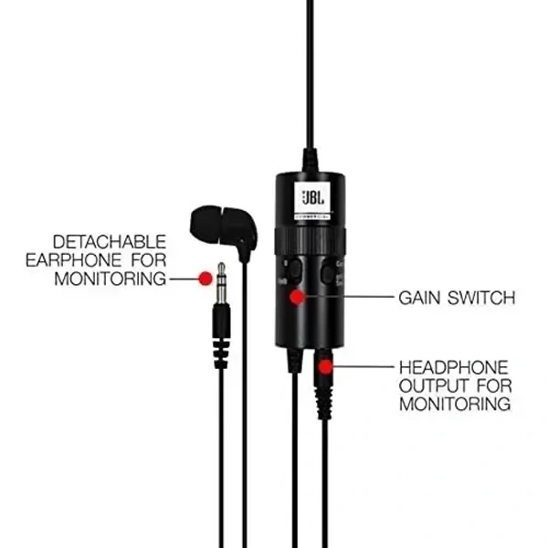 JBL Commercial CSLM30B Auxiliary Omnidirectional Lavalier Microphone with Headphone-Out for Content Creation