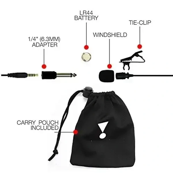 JBL Commercial CSLM30B Auxiliary Omnidirectional Lavalier Microphone with Headphone-Out for Content Creation