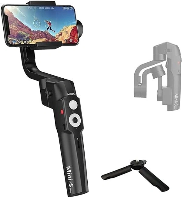 MOZA Mini S Essential Foldable Smartphone Gimbal Stabilizer with Quick Playback, One-Button Zoom, Timelapse, Object Tracking, Inception Mode Function for Smartphone, Black