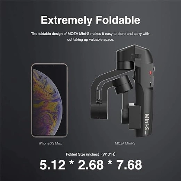 MOZA Mini S Essential Foldable Smartphone Gimbal Stabilizer with Quick Playback, One-Button Zoom, Timelapse, Object Tracking, Inception Mode Function for Smartphone, Black