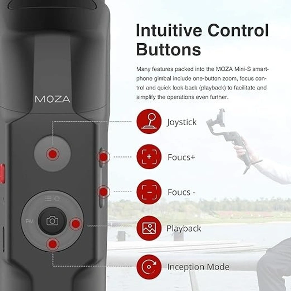 MOZA Mini S Essential Foldable Smartphone Gimbal Stabilizer with Quick Playback, One-Button Zoom, Timelapse, Object Tracking, Inception Mode Function for Smartphone, Black