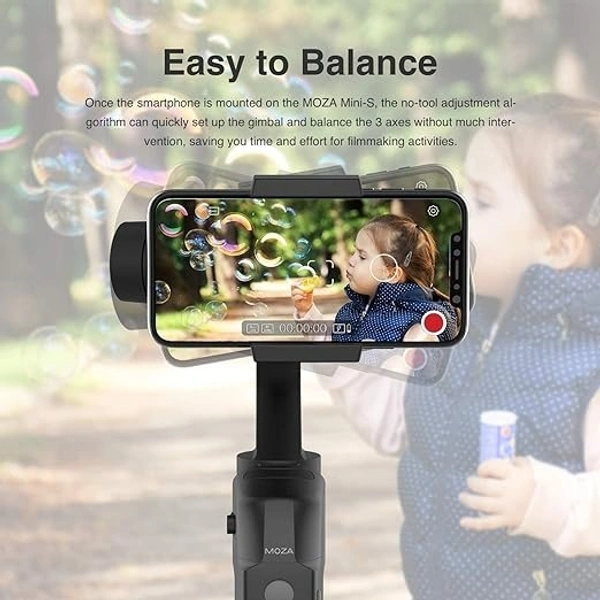 MOZA Mini S Essential Foldable Smartphone Gimbal Stabilizer with Quick Playback, One-Button Zoom, Timelapse, Object Tracking, Inception Mode Function for Smartphone, Black