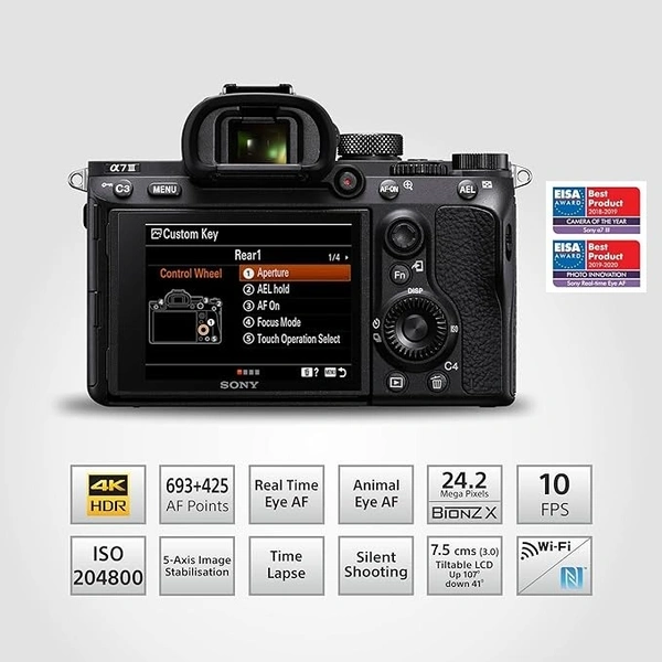 SONY Sony Alpha ILCE-7M3 Full-Frame 24.2MP Mirrorless Digital SLR Camera Body (4K Full Frame, Real-Time Eye Auto Focus, 4K Vlogging Camera, Tiltable LCD, Low Light Camera) - Black