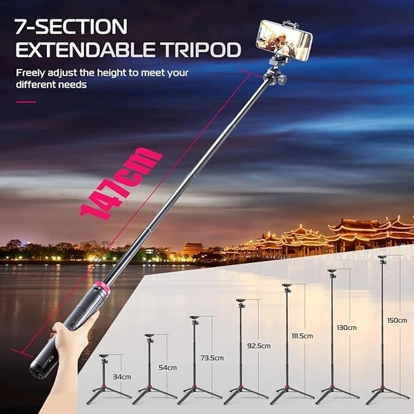 ULANZI MT-44 Extendable Phone Tripod, 44" Selfie Stick Phone Tripod Stand with 2 in 1 Phone Clip, 360° Ball Head Camera Tripod for iPhone Sony Canon GoPro, Lightweight for Travel