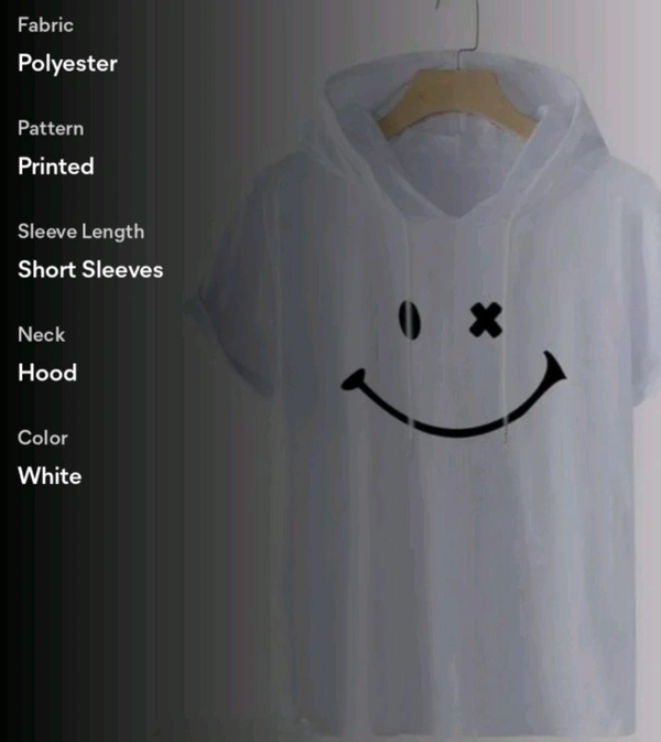 Mens Polyester Tshirt Printed Hood Pettan New Design - White, XXL