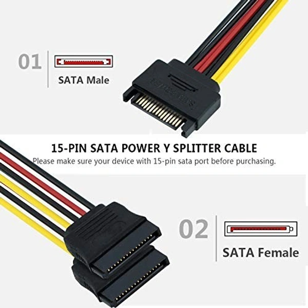 15 PIN sata male to 15 PIN sata Y female cable