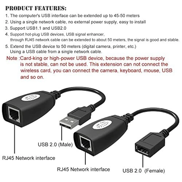 150Ft Length Usb Extender Rj45 Extension Adapter