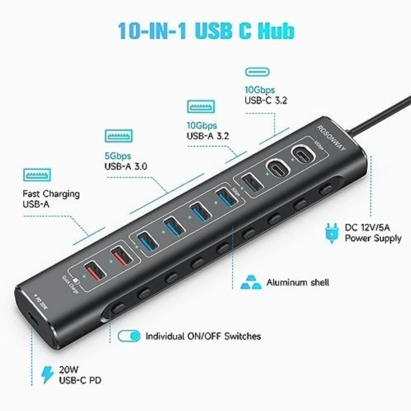 Usb hub 10 port (1 mtr) square 