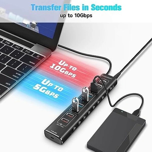 Usb hub 10 port (1 mtr) square 