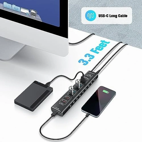 Usb hub 10 port (1 mtr) square 