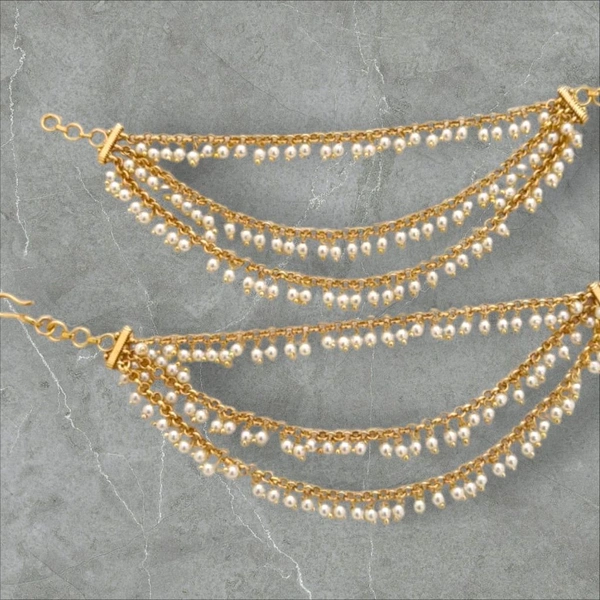 Bridal Three Layer Pearl Drop Ear Chains
