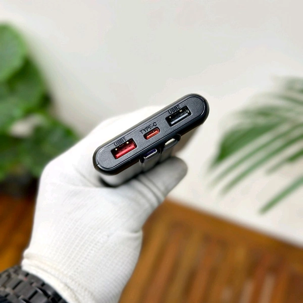 10000mAh Powerbank With 2 Build In Cables | Lithium Polymer Power Bank | Plastic Casing, Lightweight | Extra Ports | For Mobile, Earbuds, Smartwatch, Speaker, Tablet