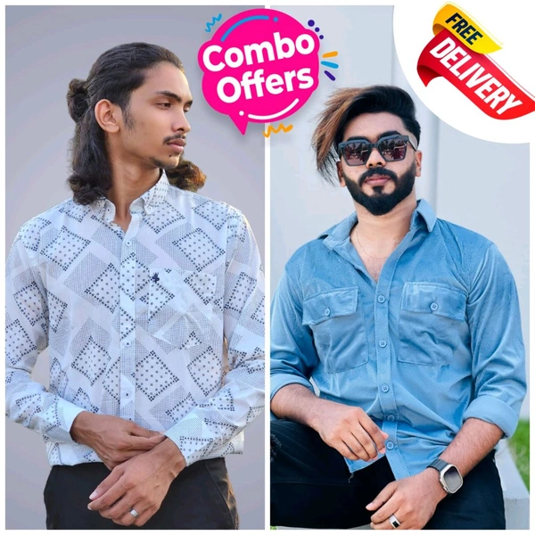 2 Shirt Combo Offer, Codekey Original Cotton full Sleeves Shirt - M